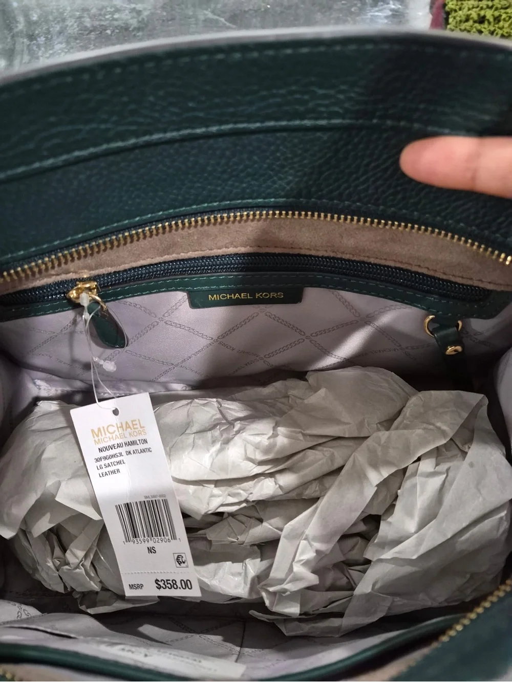 Michael Kors Green Leather nouveau Hamilton large Satchel with Gold Hardware